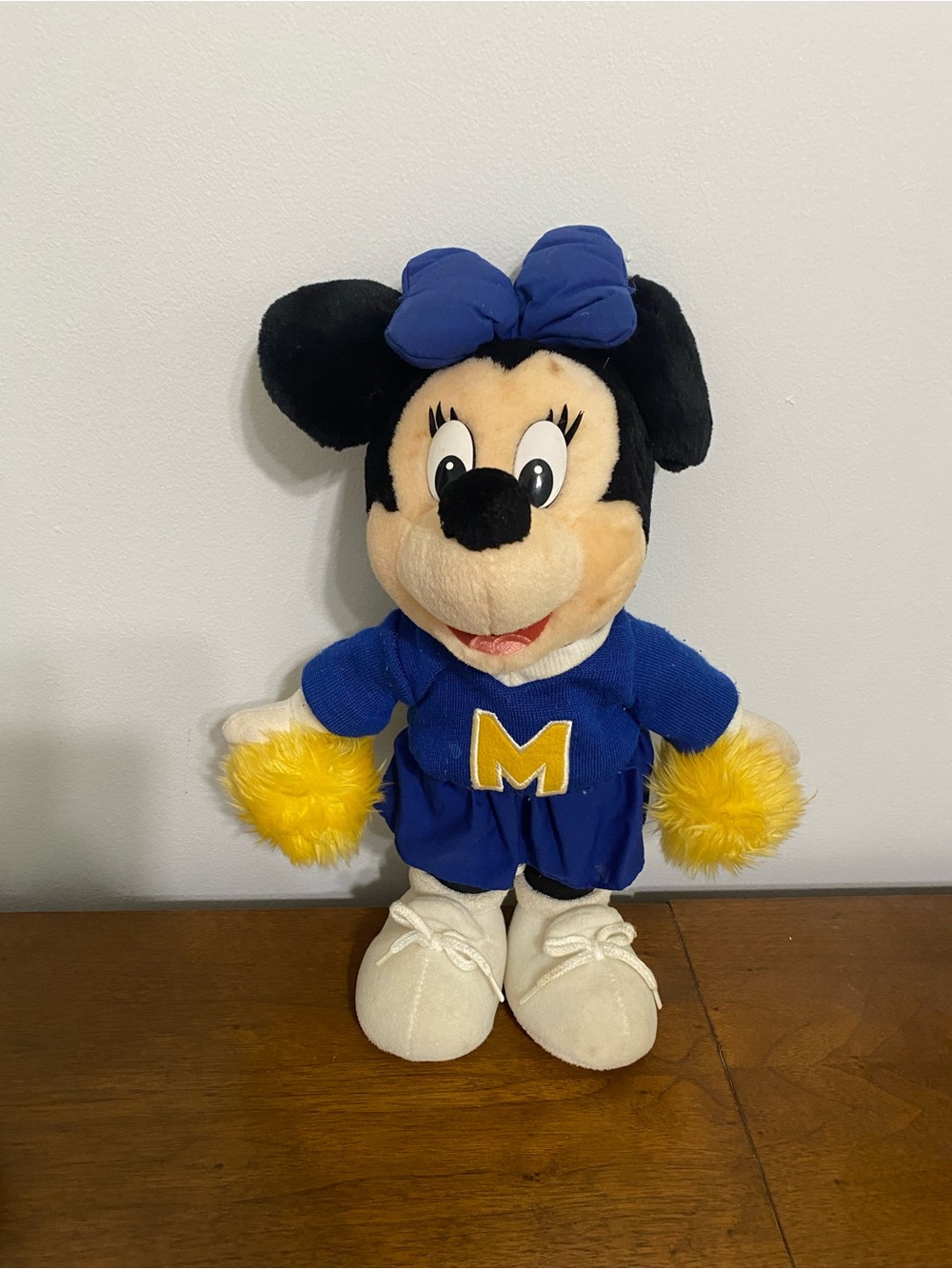 Vintage Minnie Mouse Plush Cartoon Mouse Cheerleader Toy - Blue and Yellow